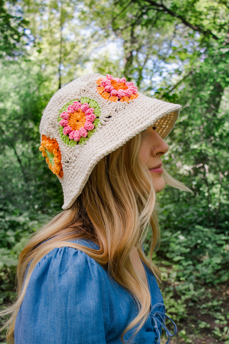 HatHand Knits 2 Love Cotton Brim Bucket Hat Flower Lace Bead Designer Hip Chic 1000085441_109712_M1_3000_3000  main image 3