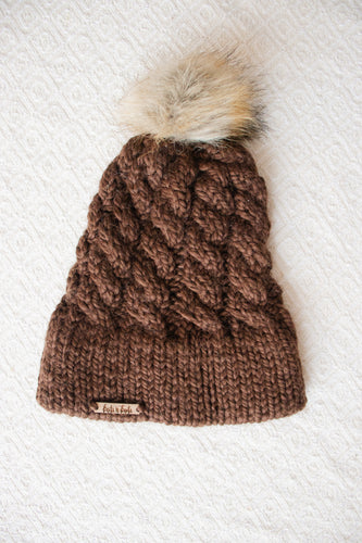 Double Brim Cabled Hat - Chocolate Brown