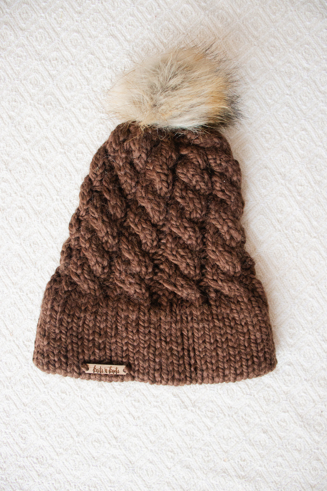 Double Brim Cabled Hat - Chocolate Brown